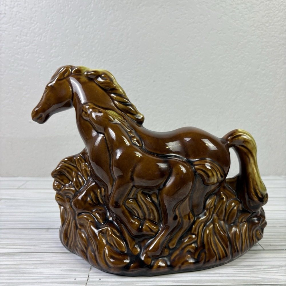 Vintage MCM Horse And Foal Lamp Light Ceramic Brown Works Read Description